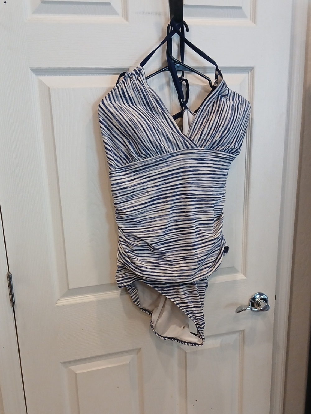 Striped Blue & White Women's One-Piece Swimsuit